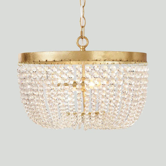 Modern Crystal Brass 3/5 Bulbs Hanging Ceiling Light Chandelier With Wide Dome