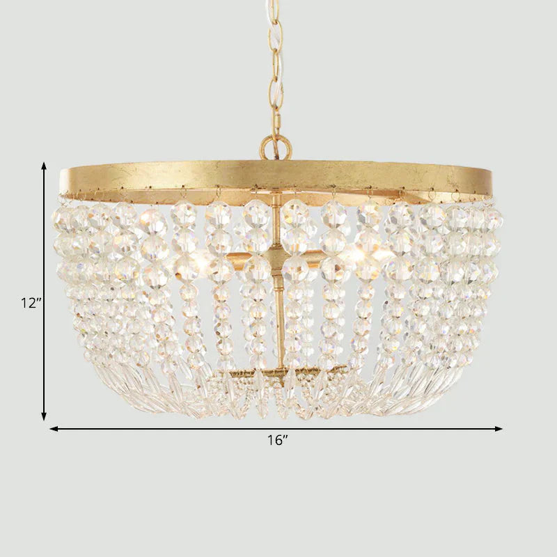 Modern Crystal Brass 3/5 Bulbs Hanging Ceiling Light Chandelier With Wide Dome