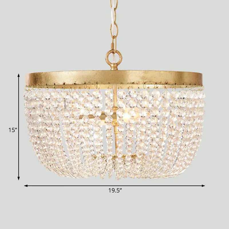 Modern Crystal Brass 3/5 Bulbs Hanging Ceiling Light Chandelier With Wide Dome