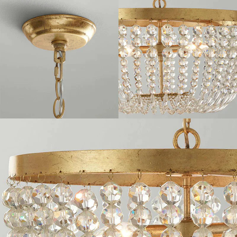 Modern Crystal Brass 3/5 Bulbs Hanging Ceiling Light Chandelier With Wide Dome
