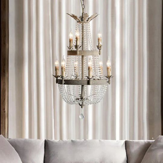 2 - Tier Double Height Modern Clear Crystal 9 Heads Chandelier