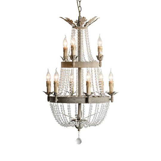 2 - Tier Double Height Modern Clear Crystal 9 Heads Chandelier