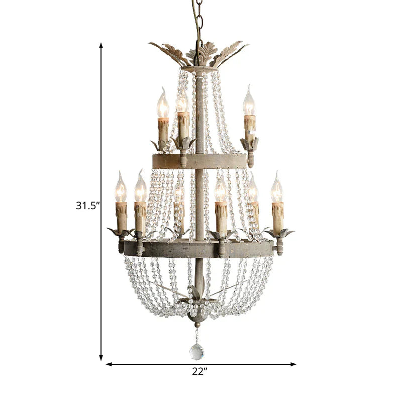 2 - Tier Double Height Modern Clear Crystal 9 Heads Chandelier