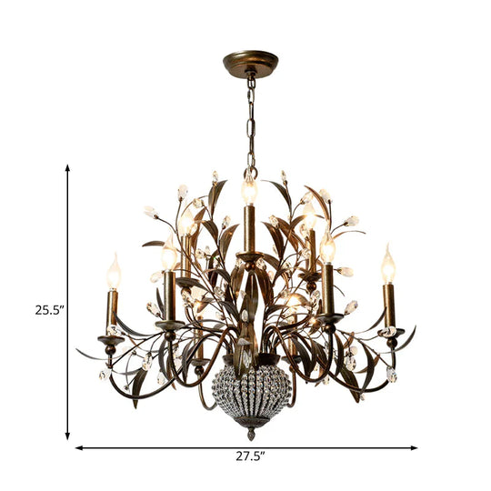 9 Bulbs Branch Ceiling Chandelier Contemporary Metal Suspended Lighting Fixture In Antique Brass