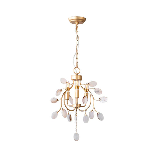 Brass Leaf Chandelier Lighting Modern Metal 3/6 Bulbs Pendant Light Fixture For Bedroom