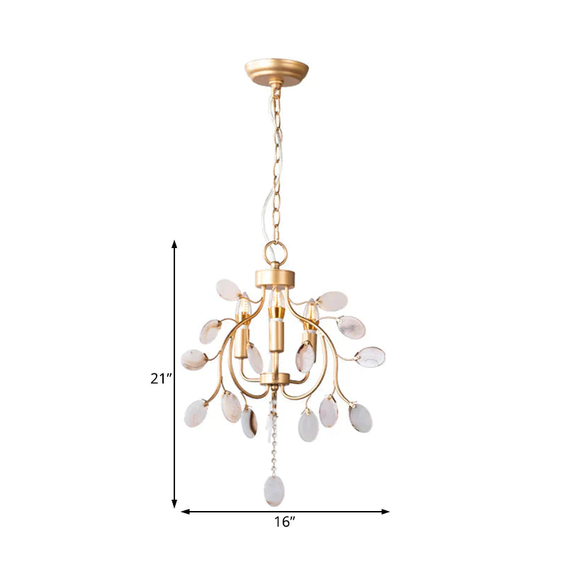 Brass Leaf Chandelier Lighting Modern Metal 3/6 Bulbs Pendant Light Fixture For Bedroom