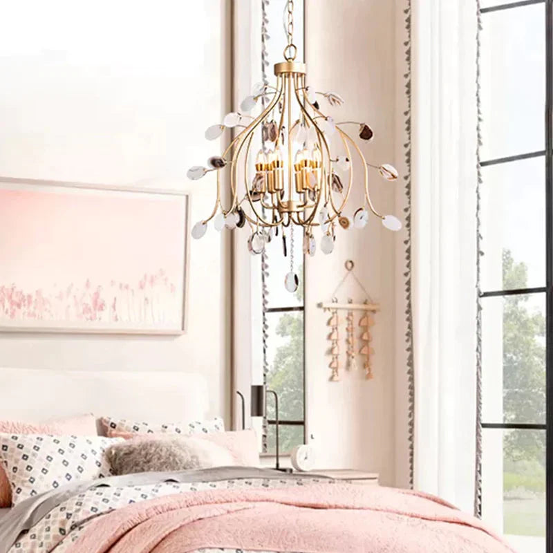 Brass Leaf Chandelier Lighting Modern Metal 3/6 Bulbs Pendant Light Fixture For Bedroom