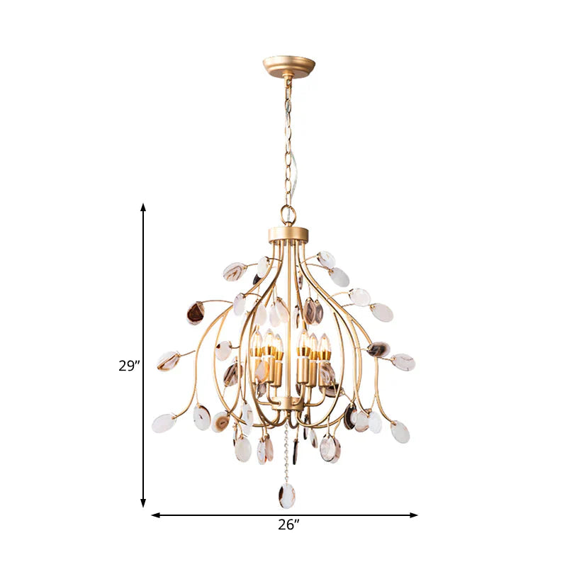 Brass Leaf Chandelier Lighting Modern Metal 3/6 Bulbs Pendant Light Fixture For Bedroom