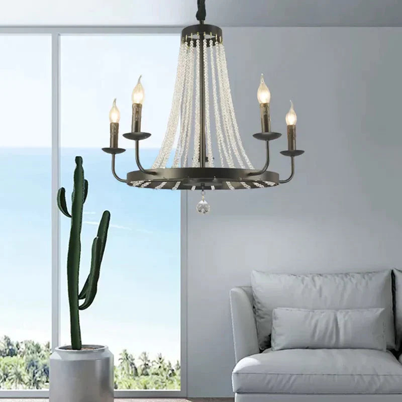 Candle Chandelier Lighting Modern Crystal 5 Bulbs Hanging Ceiling Light In Black For Bedroom