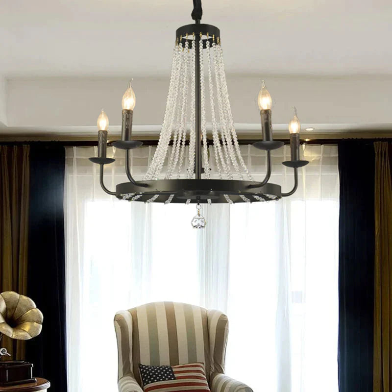 Candle Chandelier Lighting Modern Crystal 5 Bulbs Hanging Ceiling Light In Black For Bedroom