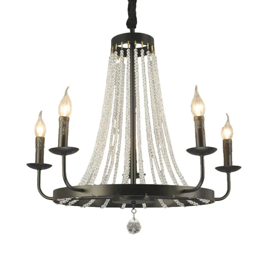 Candle Chandelier Lighting Modern Crystal 5 Bulbs Hanging Ceiling Light In Black For Bedroom