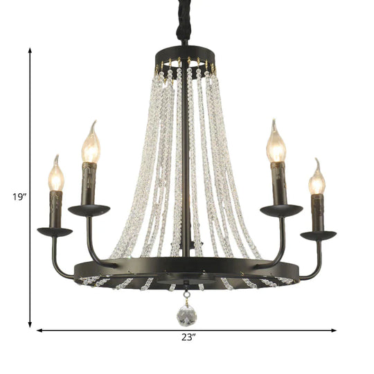 Candle Chandelier Lighting Modern Crystal 5 Bulbs Hanging Ceiling Light In Black For Bedroom