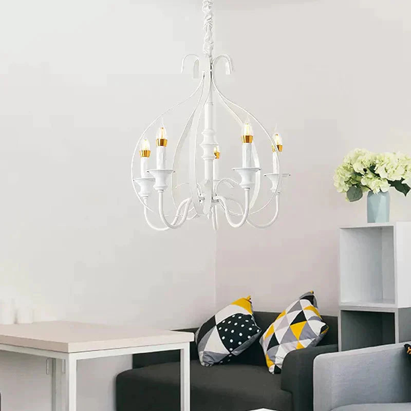 Metal Branch Chandelier Modernism 5 Heads White Pendant Lighting Fixture For Dining Room