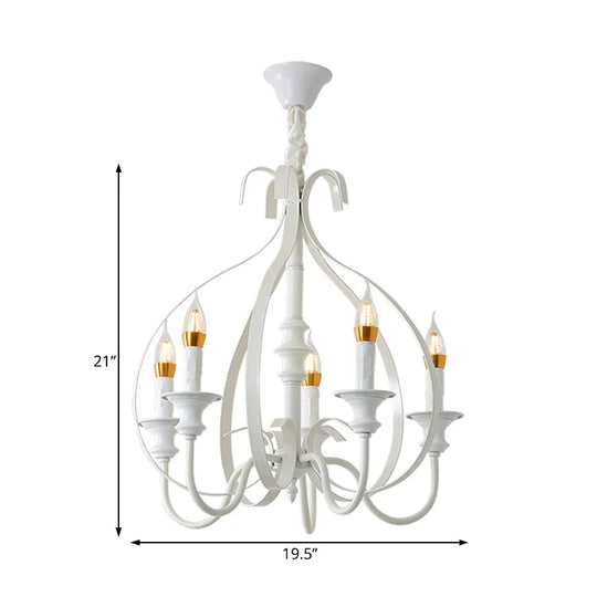 Metal Branch Chandelier Modernism 5 Heads White Pendant Lighting Fixture For Dining Room