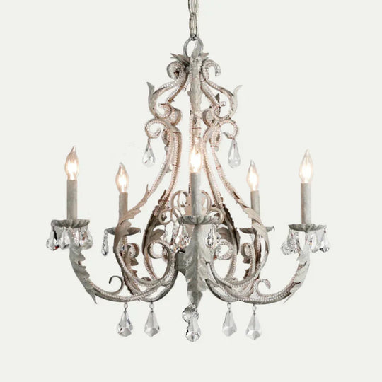 Grey/White Spur Chandelier Modern 5/6 Heads Crystal Ceiling Pendant Light For Living Room