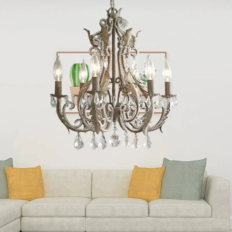 Grey/White Spur Chandelier Modern 5/6 Heads Crystal Ceiling Pendant Light For Living Room