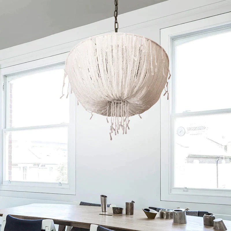 Contemporary Dome Hanging Chandelier Crystal 3 Bulbs Suspension Light In White For Dining Room