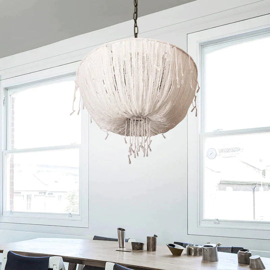 Contemporary Dome Hanging Chandelier Crystal 3 Bulbs Suspension Light In White For Dining Room