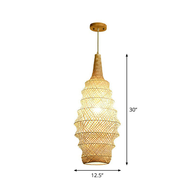 Bailey - Bamboo Cage Pendant Light Fixture Asia 1 - Head Wood Suspension Lighting For Restaurant