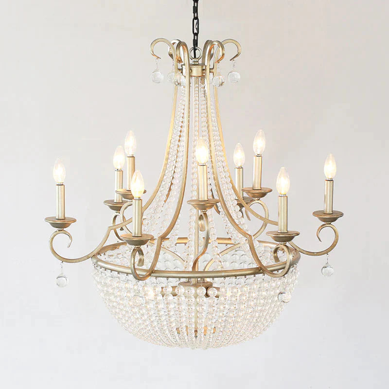 Modernism Candle Ceiling Chandelier Crystal 9 Heads Hanging Light Fixture In Brass For Bedroom