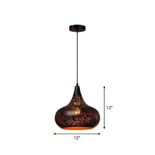 Nora - Retro Hollow - Out Metal Pendant Lighting 1 - Light Black Finish Suspension Light For