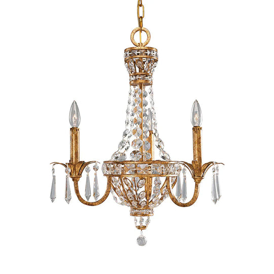 3/9 Bulbs Branch Ceiling Chandelier Rustic Crystal Suspended Lighting Fixture In Brass