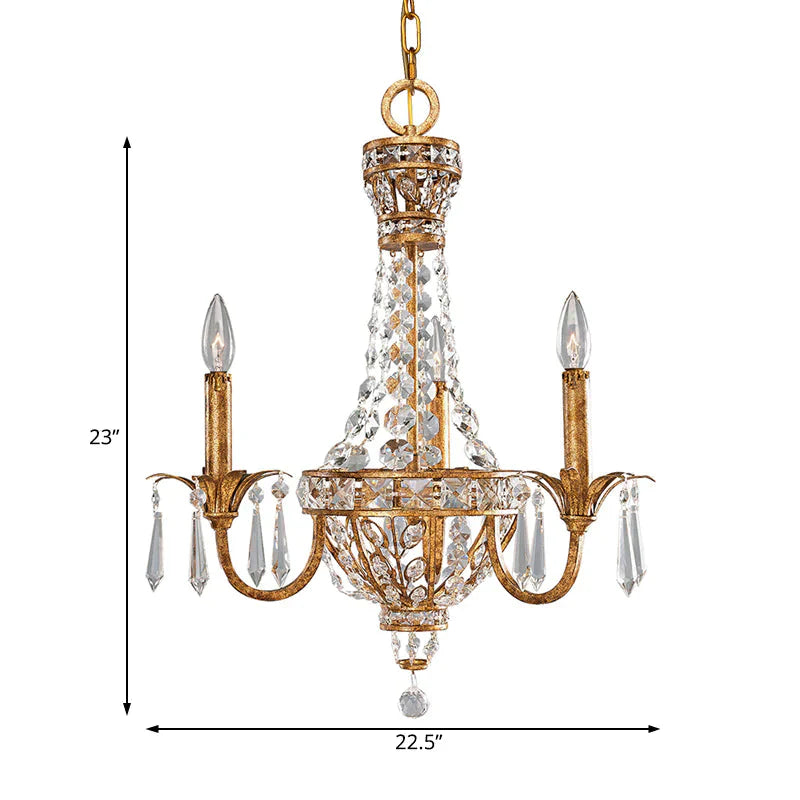 3/9 Bulbs Branch Ceiling Chandelier Rustic Crystal Suspended Lighting Fixture In Brass