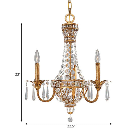 3/9 Bulbs Branch Ceiling Chandelier Rustic Crystal Suspended Lighting Fixture In Brass