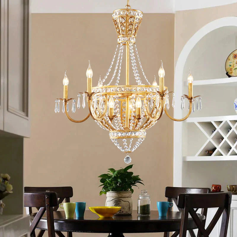 3/9 Bulbs Branch Ceiling Chandelier Rustic Crystal Suspended Lighting Fixture In Brass