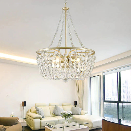 Brass Laser - Cut Empire Chandelier Nordic Crystal 4 Bulbs Pendant Light Fixture For Bedroom