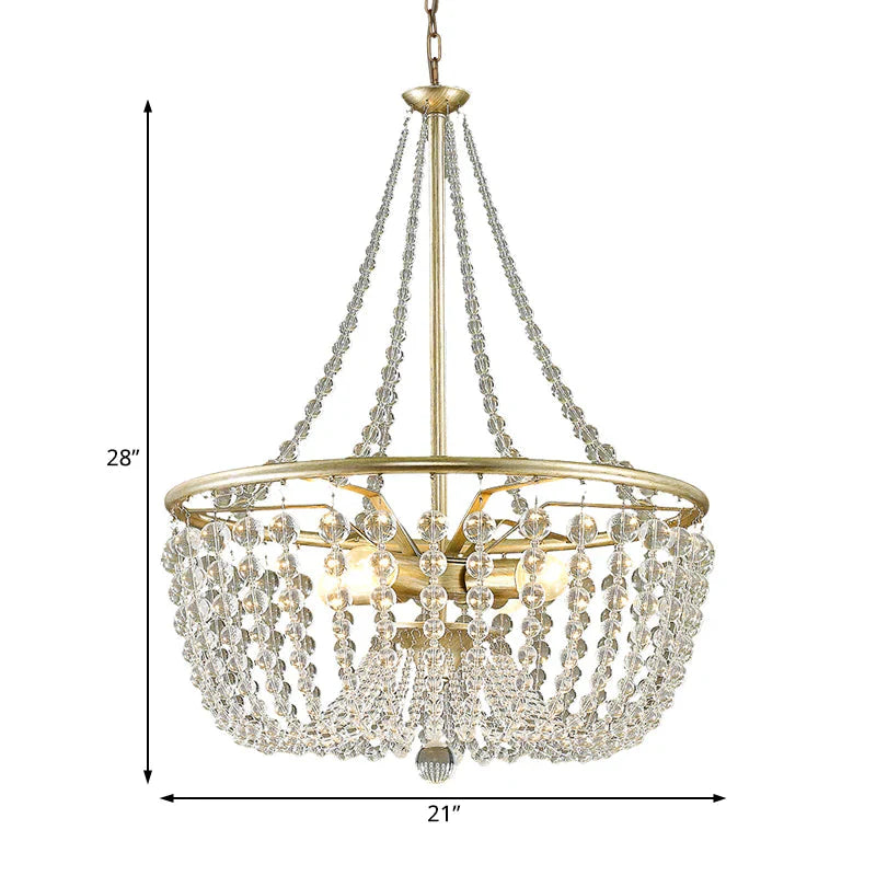 Brass Laser - Cut Empire Chandelier Nordic Crystal 4 Bulbs Pendant Light Fixture For Bedroom