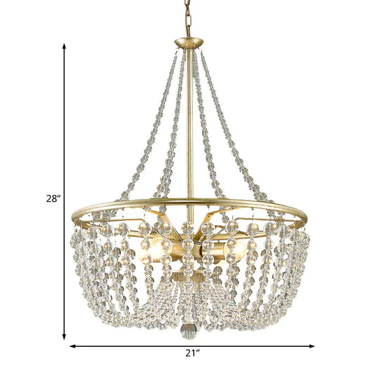 Brass Laser - Cut Empire Chandelier Nordic Crystal 4 Bulbs Pendant Light Fixture For Bedroom