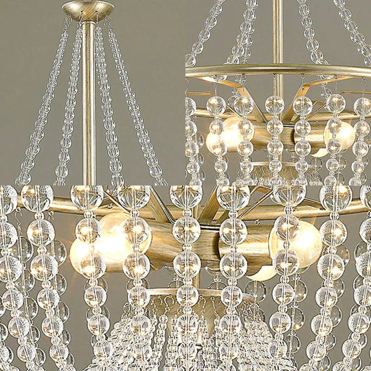 Brass Laser - Cut Empire Chandelier Nordic Crystal 4 Bulbs Pendant Light Fixture For Bedroom