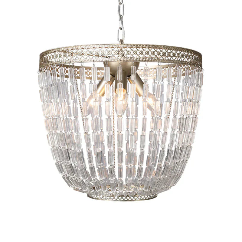 Dome Pendant Chandelier Traditional Crystal 3 Bulbs Aged Silver Hanging Ceiling Light