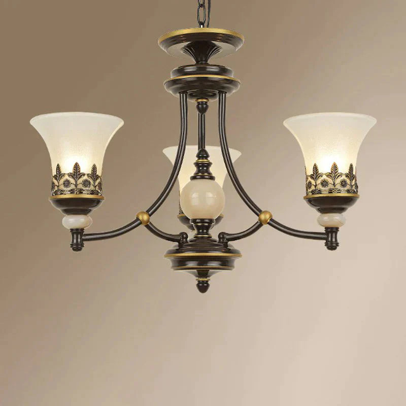 Frosted Glass Rustic Ceiling Chandelier In Brown For Dining Room