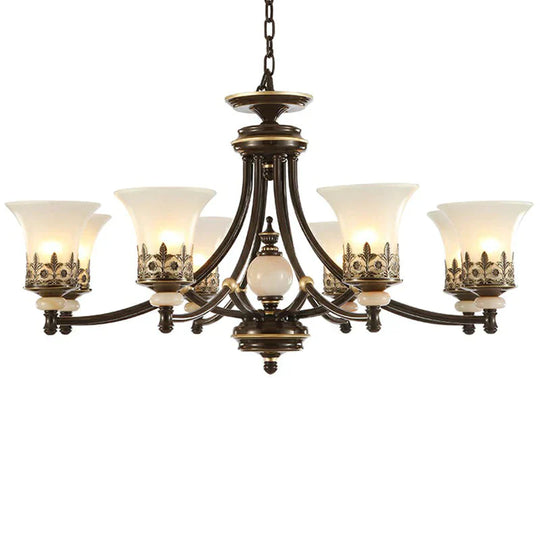 Frosted Glass Rustic Ceiling Chandelier In Brown For Dining Room