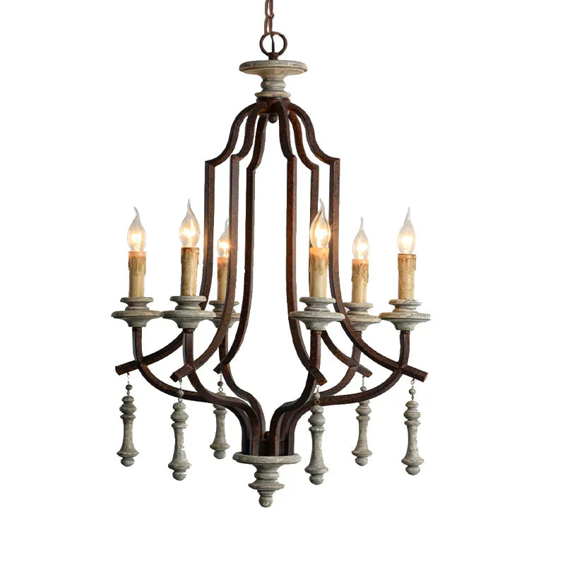 Metal Candelabra Chandelier Lamp Farmhouse 6 - Head Living Room Pendant Ceiling Light In Antique