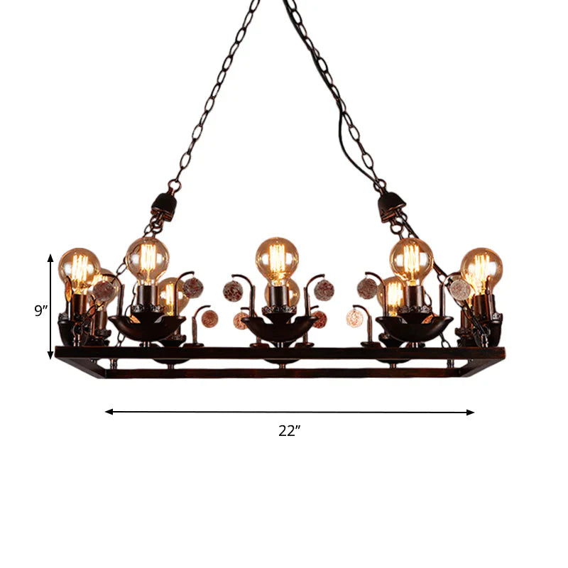 Rust Rectangular Pendant Chandelier Industrial Metal 10 - Head Bedroom Hanging Ceiling Light