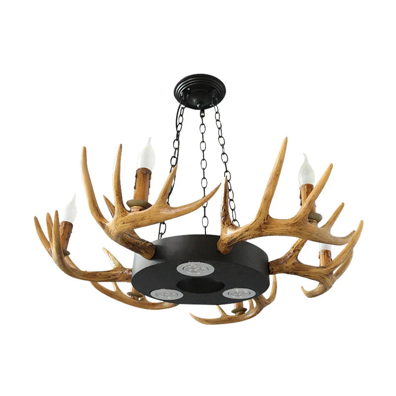 6 - Light Antler Chandelier Light Farmhouse Brown Resin Suspension Pendant For Living Room