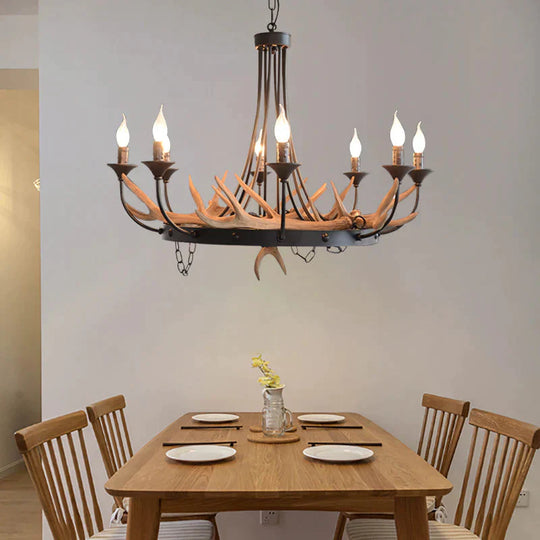 Candelabra Resin Ceiling Lamp Cottage 8 - Bulb Dining Room Pendant Chandelier In Black