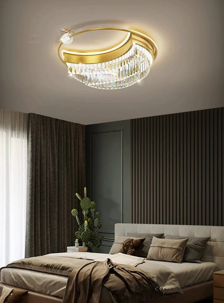 Modern Light Luxury Living Room Bedroom Crystal Copper Ceiling Lamp