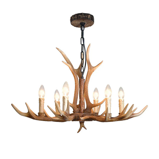 4/6/8 Lights Chandelier Lighting Fixture Rustic Candle Resin Hanging Light In Brown For Living Room