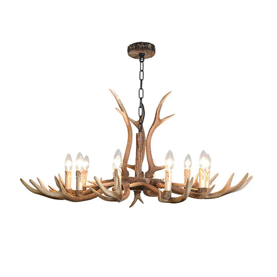 4/6/8 Lights Chandelier Lighting Fixture Rustic Candle Resin Hanging Light In Brown For Living Room