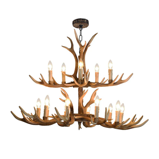 4/6/8 Lights Chandelier Lighting Fixture Rustic Candle Resin Hanging Light In Brown For Living Room