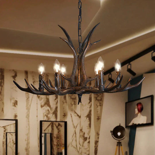 Candelabra Dining Room Hanging Lamp Traditional Resin 4/6/8 Bulbs Black Chandelier Pendant Light