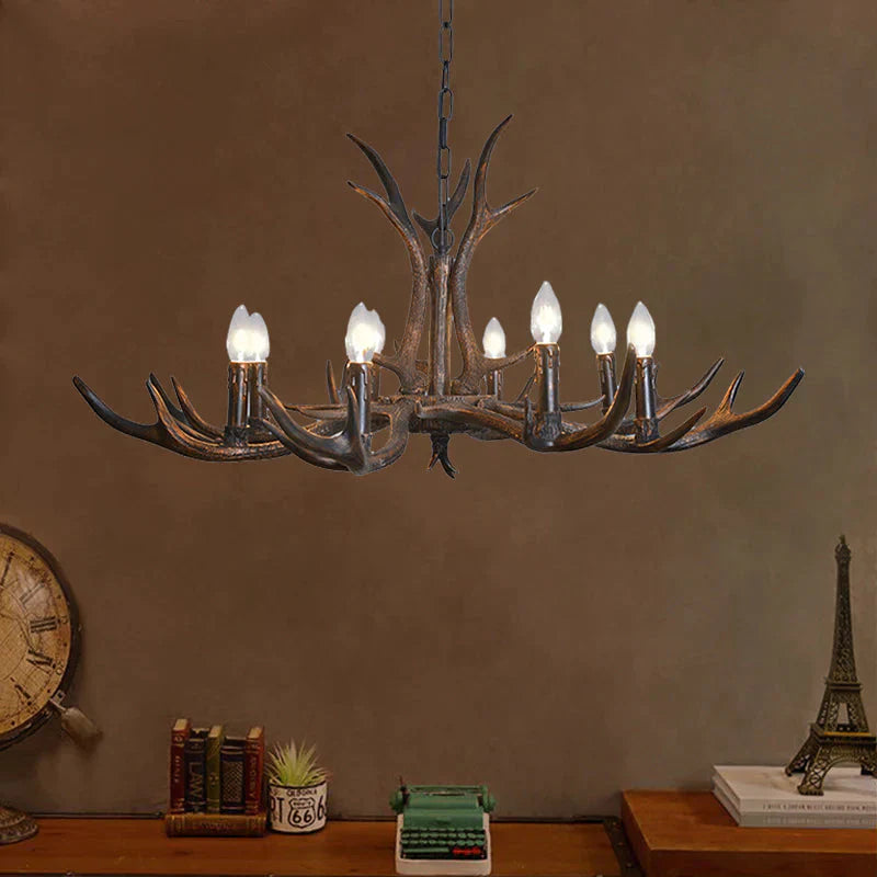 Candelabra Dining Room Hanging Lamp Traditional Resin 4/6/8 Bulbs Black Chandelier Pendant Light