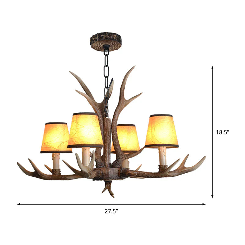 Brown Conical Shade Pendant Chandelier Rural Resin 4/6/8 Heads Dining Room Hanging Ceiling Light