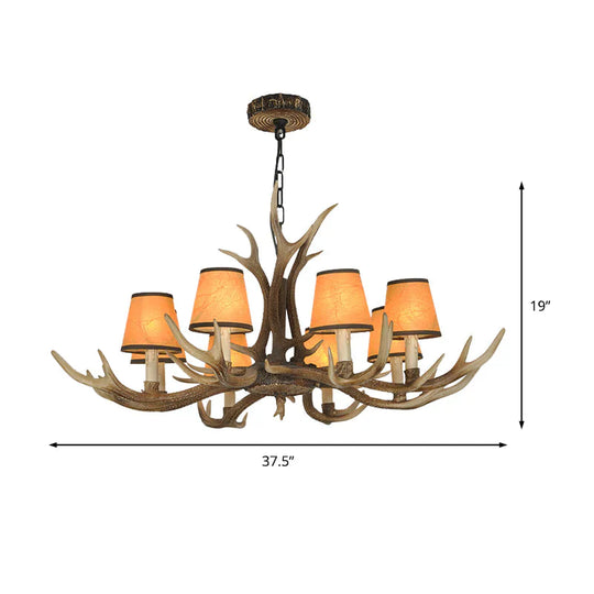 Brown Conical Shade Pendant Chandelier Rural Resin 4/6/8 Heads Dining Room Hanging Ceiling Light