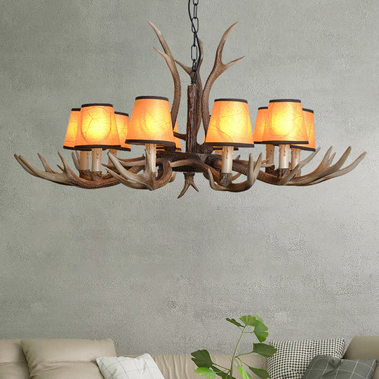 Brown Conical Shade Pendant Chandelier Rural Resin 4/6/8 Heads Dining Room Hanging Ceiling Light