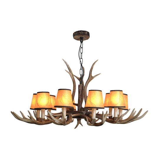 Brown Conical Shade Pendant Chandelier Rural Resin 4/6/8 Heads Dining Room Hanging Ceiling Light